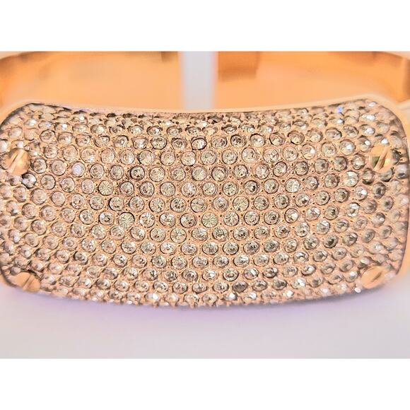 Signed Iconic Henri Bendel Double Hinged Cuff Bracelet Crystals Leather Vintage - Picture 3 of 9